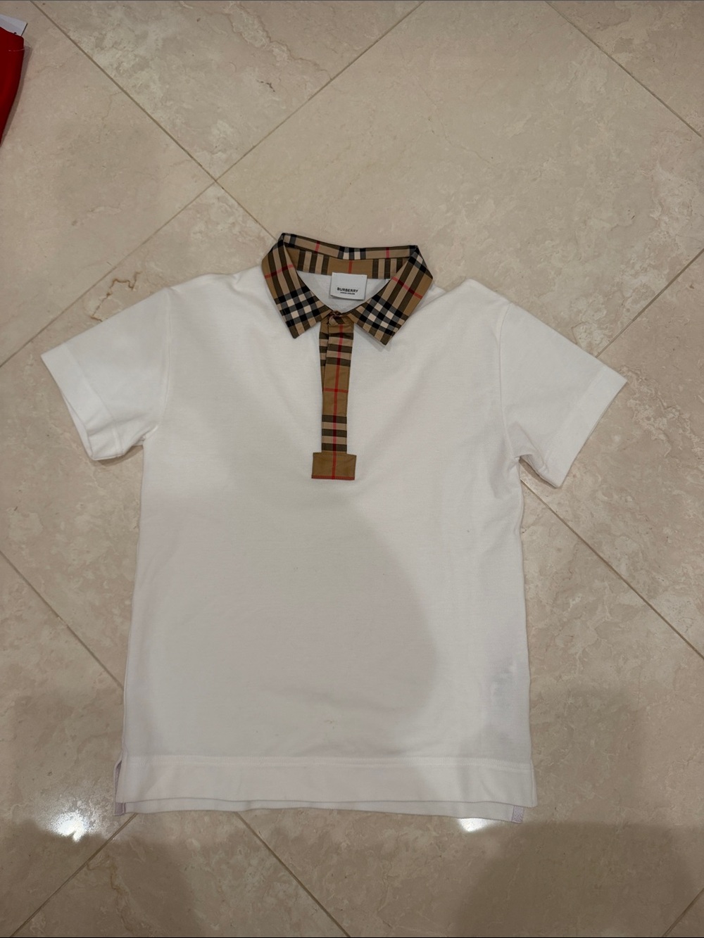 Burberry White Kids Polo with Classic Nova Check Collar